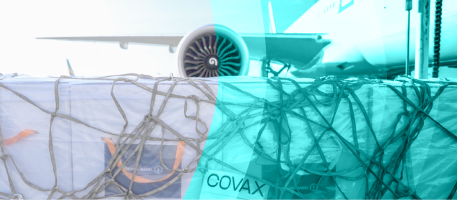 airplane with a covax package